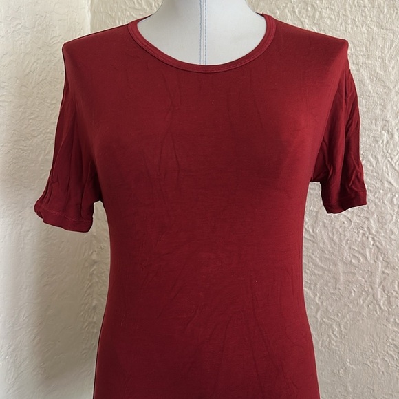 MaxMara Cranberry Red Short Sleeve French Seam T-Shirt Medium - Picture 2 of 10